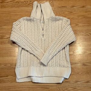 Aerie Cream Knit Zip-Up Sweater